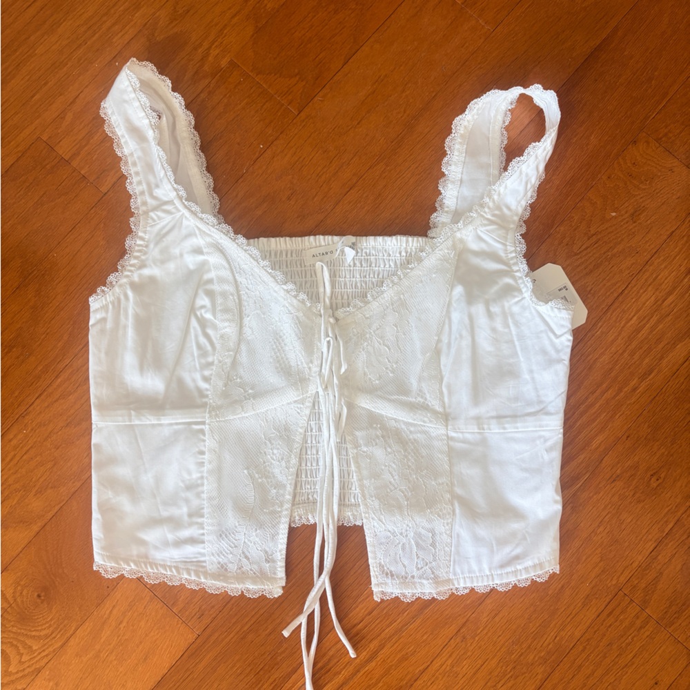 NWT white tie front top